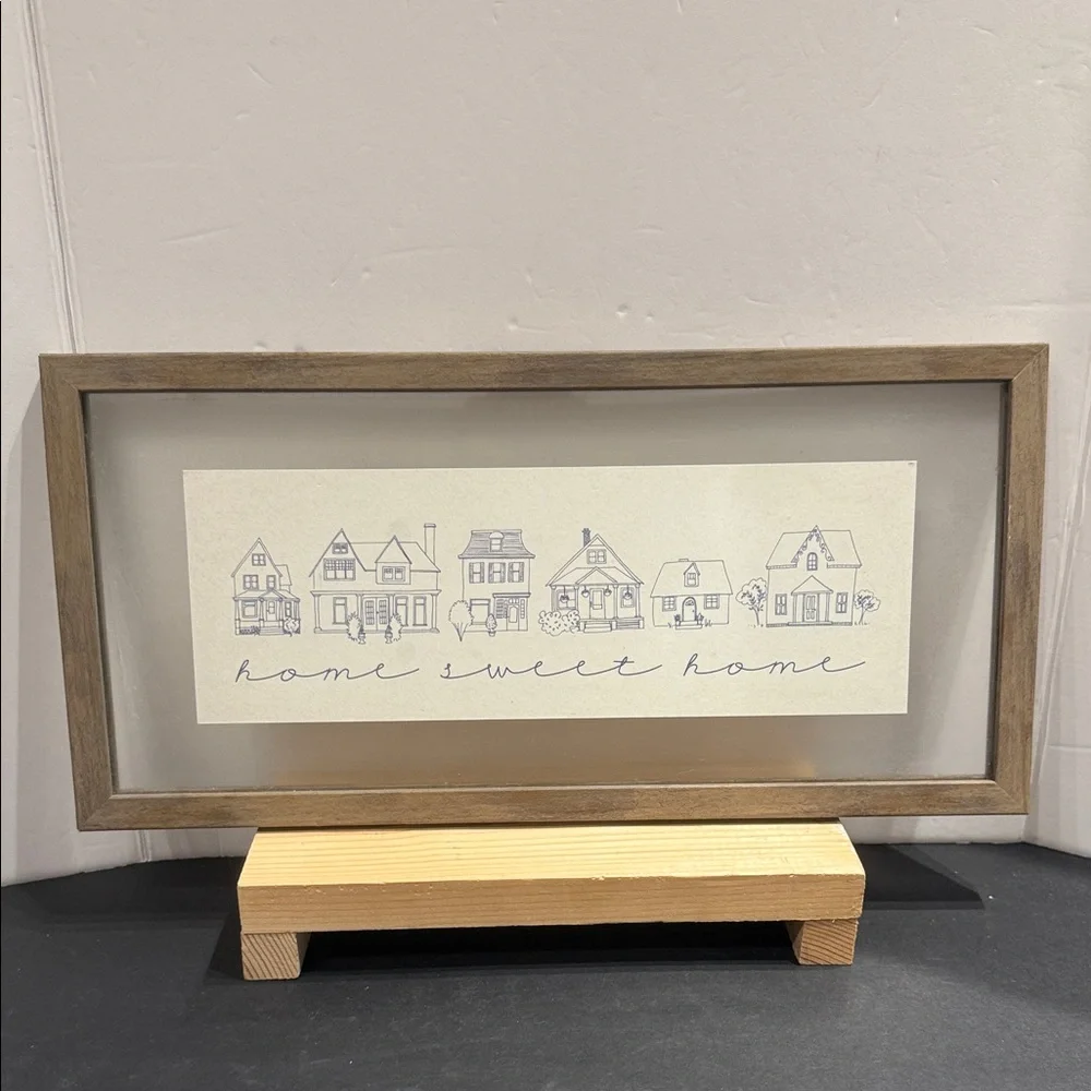 Hobby Lobby Home Sweet Home Drawn Houses in Glass Wood Frame Art FINAL PRICE!